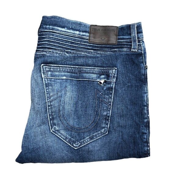 RARE True Religion Jeans Shorts Size 38 GENO MOTO Blue - Picture 8 of 9